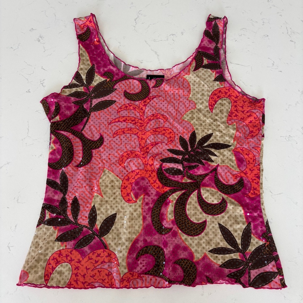 Vintage INC International Concepts Pink Tank Top L Tropical Island Y2K Surfer